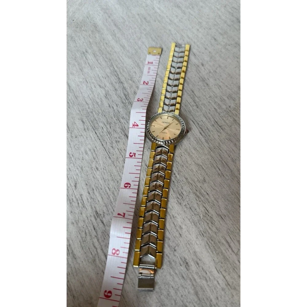 Geneva Quartz Watch Two-Tone Gold Silver Link Bracelet W/New Battery Working SS